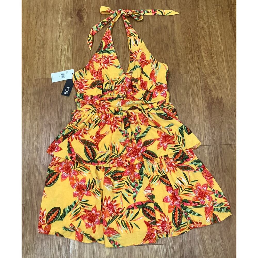 BCX Juniors' Printed Halter-Style Mini Dress Floral Print XL